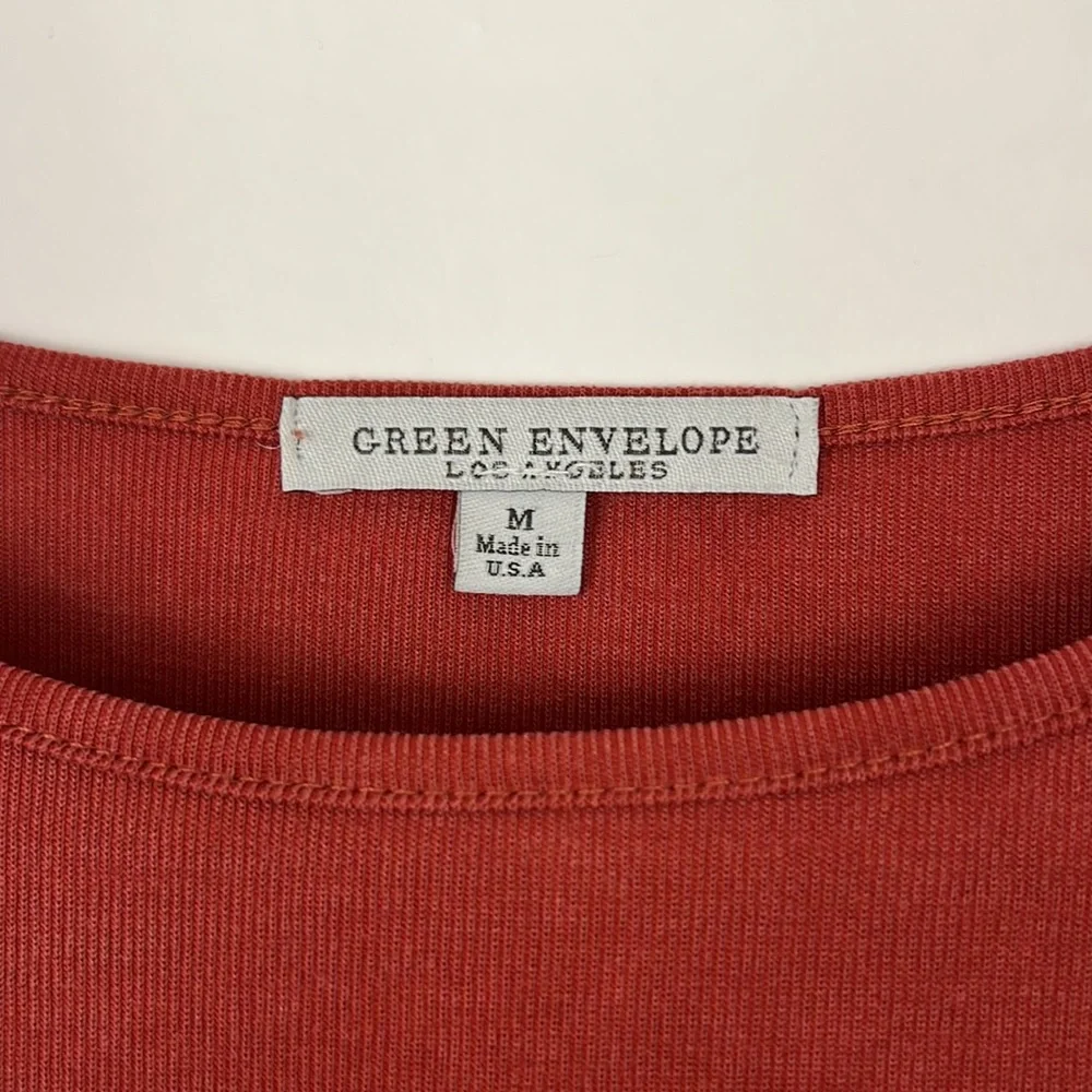 GREEN ENVELOPE 3/4 sleeve blouse in rust orange M - Picture 3 of 7